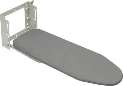 Obrázek produktu pro Žehlící prkno – montáž na zeď, sklopné – 91 x 30 cm – 3stupňové nastavení výšky (10 cm) – kov/uhlíková ocel, věšák na oděvy – šedá