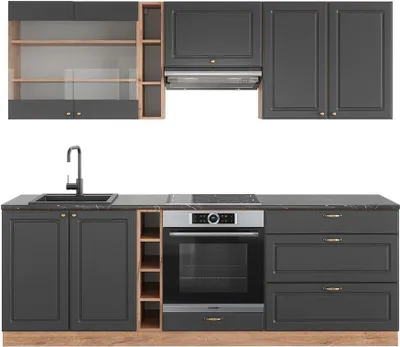 Produktbild von Küchenzeile Vicco Fame-Line Anthrazit Landhaus/Goldkraft Eiche 235 cm , AP Anthrazit, Model 42737