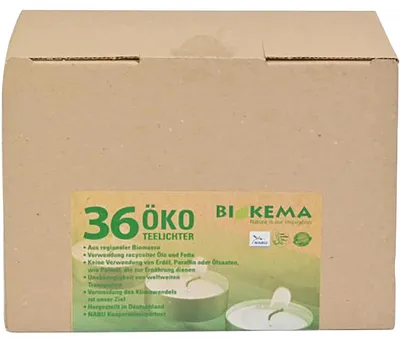 Obrázok produktu pre Luterna, 100% ekologické sviečky z regionálneho bio materiálu, BIOKEMA, priemer 38 mm, doba horenia cca 4 hodiny, bez hliníkovej obalovej vrstvy, 36 kusov v balení