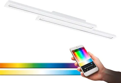 Produktbild von EGLO connect LED Deckenleuchte Saliteras-C, 2 flammige Deckenlampe aus Stahl und Kunststoff in Weiß, Farbtemperaturwechsel (warm, neutral, kalt), RGB, dimmbar, L 116 cm