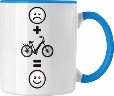 Produktbild von Trendation - E-bike Tasse Geschenk für E-Bike fahrer Geburtstag Lustige Geschenkidee :( + E-Bike = :) (Blau)