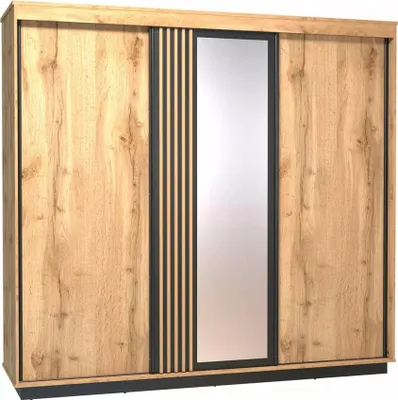 Obrázok produktu pre Šatníková skriňa 240 cm CATAWBA so zrkadlom - dub wotan / čierna