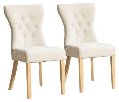 Image de Lot de 2 chaises de salle à manger tissu chenille beige pieds bois
