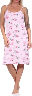 Zdjęcie produktu dla Letnia damska koszula nocna spaghetti marki Normann w kwiatowy wzór - również w rozmiarach plus size; różowy.40