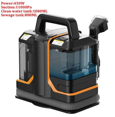Zdjęcie produktu dla Przenośny odkurzacz do dywanów i tapicerki – poręczny odplamiacz – 450 W, 11 kPa – funkcja natryskiwania i odsysania – zbiornik 1,5 l – wtyczka UE 220–240 V