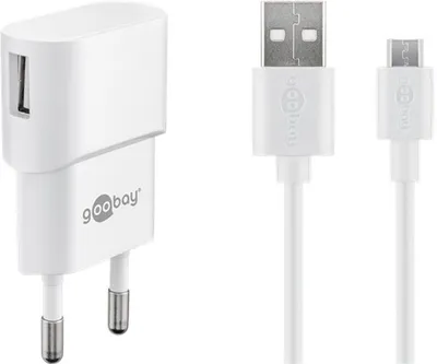 Produktbild von Goobay Micro USB-Ladeset 1 A - Netzteil mit Micro USB Kabel 1m (weiß)