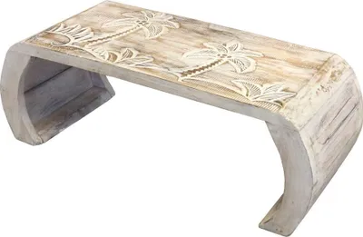 Produktbild von Beistelltisch Couchtisch Opiumtisch Brücke Blumentisch Laptoptisch Palmen 71cm breit Natur Weiß Mittel