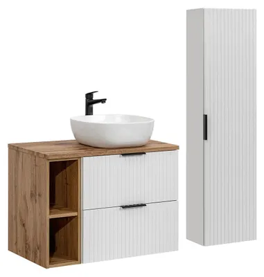 Produktbild von Waschtisch und Hängesäule 80.6cm Adriel mit 2 Schubladen, Weiß