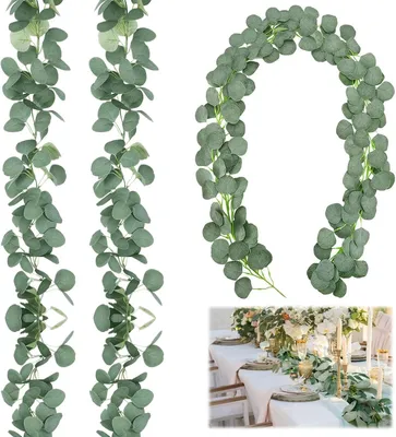 Imagen del producto de Guirnalda de eucalipto artificial, 2 unidades, 180 cm de largo, color verde, ideal para decoración de bodas