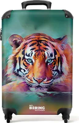 Produktbild von NoBoringSuitcases.com® Koffer Handgepäck Trolley Rollkoffer Kleine Reisekoffer mit 4 Rollen - Ölgemälde Kunstwerk eines liegenden Tigers - Cabin Size < 55x40x23 cm & 55x40x20 cm - Fotokoffer - Kabinenkoffer - BoardgepäckHandgepäck Koffer 55x35x20 cm, 36L,