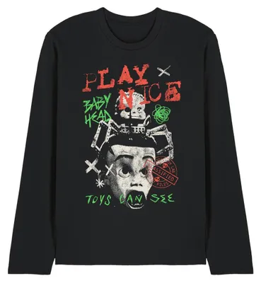 Immagine prodotto di Maglietta unisex per uomo/donna, ispirata a "Toy Story" con la scritta "I giocattoli possono vedere", in cotone filato ad anelli, a maniche lunghe, modello TV35607 (taglia L), colore nero