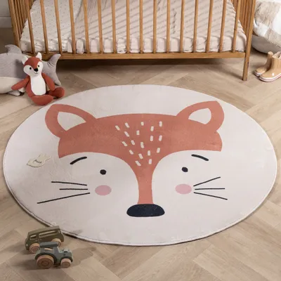 Produktbild von Waschbarer Spielteppich Rund - Sammy Fox Orange - Ø 100cm - Klassik - Kinderzimmer, Babyzimmer -  Little Olly