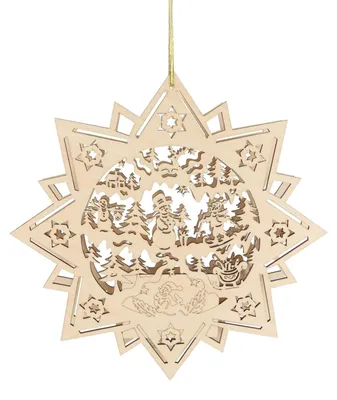 Produktbild von LED-Holzstern 30cm Leuchtstern Weihnachtsstern Weihnachtsdeko Fensterdeko Advent, Motiv:Schneemann