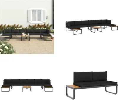 Immagine prodotto di vidaXL Set di divani angolari da giardino 5 pezzi con cuscini in alluminio e WPC - Divani - Divani - Divani angolari - Divani angolari