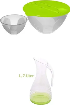 Produktbild von Salat Salatschale mit Deckel, Glasklarer Kunststoff + 1,7 Liter Krug