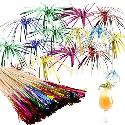 Produktbild von Holz Cocktailstäbchen - Farbenfrohe Holzstäbchen für Cocktails, Appetiten, Früchte, Desserts - 50 Stück