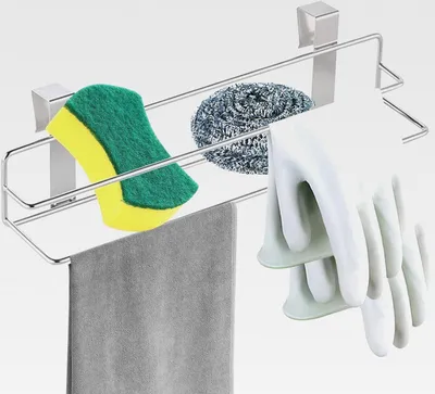 Produktbild von Handtuchhalter an Tür – Handtuchhalter aus Edelstahl | Doppelte Aufbewahrungsstange 30,5 cm für Geschirrtücher, Küche, Schublade, Waschküche, Schlafzimmer, Wohnung, Schlafsaal, Hotel