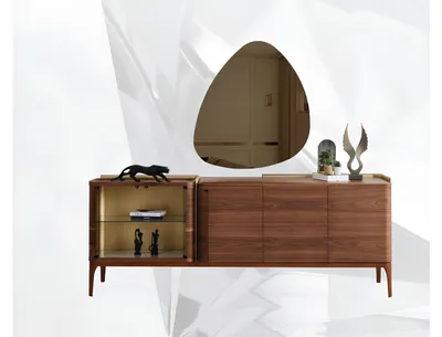 Obrázek produktu pro Příborník se zrcadlem Příborník Dřevěná skříňka Hnědá komoda Design