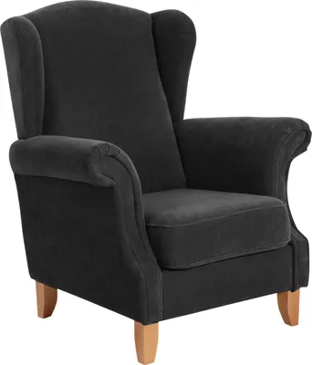 Produktbild von Max Winzer Ohrenbackensessel Verita - Velourstoff schwarz - Maße: 88 x 84 x 108 cm