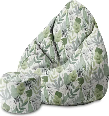 Produktbild von Dreamroots Bean Bag 80x80x120cm Sitzsack mit Lehne und Hocker und Bezug Sitzkissen Boden mit Füllung Sitzsack Erwachsene mit Füllung Flowers and Grass