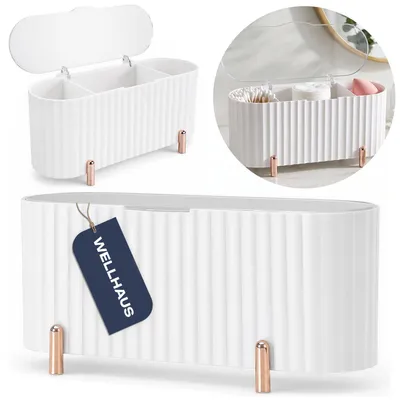 Image de Organisateur de cosmétiques WELLHAUS avec couvercle, blanc, avec compartiments et protection contre la poussière
