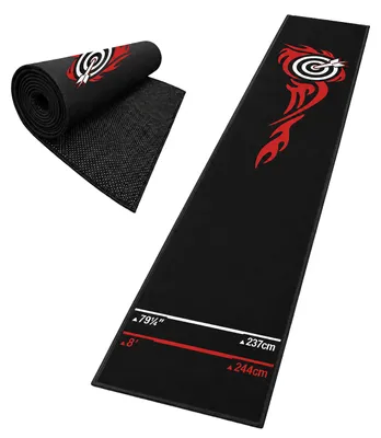 Obrázok produktu pre Relaxdays, podložka na šípky s odmerovacou čiarou, 60x260 cm, protišmyková, chráni podlahu, polyester, guma, čierno-červená