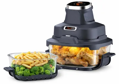 Heißluftfritteuse Glas 4-in-1, 4 L + 1,5 L, schwarz