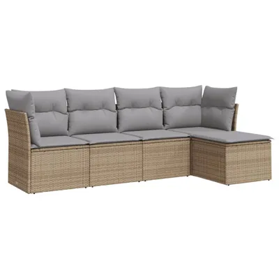Produktbild von vidaXL 5-tlg. Garten-Sofagarnitur mit Kissen Beige Poly Rattan