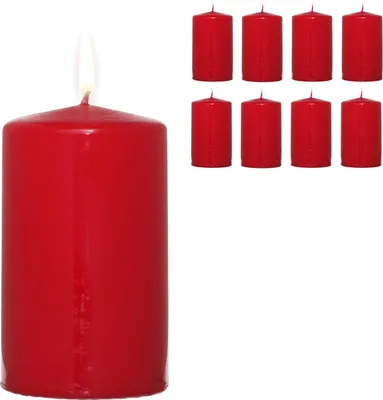 Produktbild von Candelo 8er Set Premium Kerzen Weihnachten Ambiente Stumpenkerzen - Rot - 4,8cm x 8cm - Weihnachtskerzen für Adventskranz - 15 Stunden Brenndauer