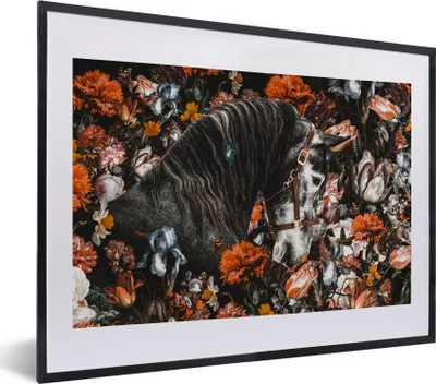 Produktbild von MuchoWow® MuchoWow® Gerahmtes Poster Pferd - Blumen - Halfter 40x30 cm - Poster mit zchwarzem Bilderrahmen - Bilderrahmen - Poster im Rahmen