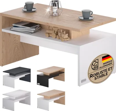 Image de Casaria® Table Basse rectangulaire Blanc Chêne 95x55x50cm Table de Salon 50kg Table Basse Moderne Rangement intérieur