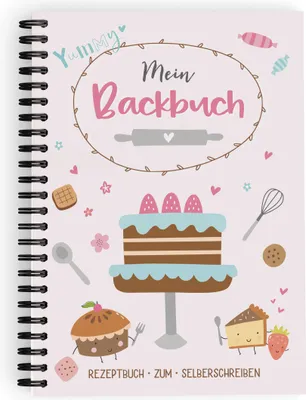 Produktbild von Backbuch zum selbst schreiben für 45 Rezepte - Rezeptbuch DIN A5 mit Inhaltsverzeichnis und Schutzcover