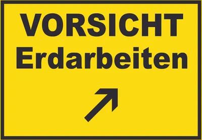 Produktbild von Vorsicht Erdarbeiten mit Richtungspfeil rechts oben Schild A1 Rückseite selbstklebend