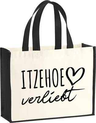 Produktbild von Huuraa Jutetasche Itzehoe verliebt 21 Liter Black Jute und Baumwolle Einkaufstasche Geschenkidee