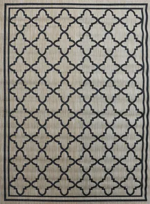 Produktbild von Teppich In- und Outdoor Flachgewebe Terrasse Balkon Wetterfest Wintergarten Robust Marokkanisch geprägtes Design, Farbe:Black-Beige, Maße:160x220 cm