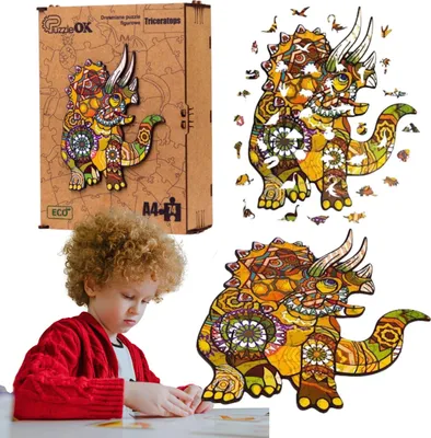 Zdjęcie produktu dla Puzzle drewniane eko 130 Triceratops A3