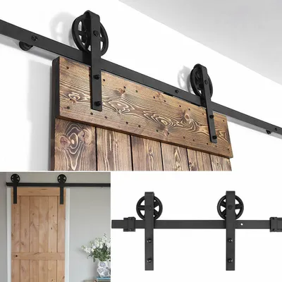 Produktbild von 200cm Schiebetürsystem Schiebetürbeschlag Set Holzschiebetür Hängeschiene Flaschenzug Schiebetürsystem