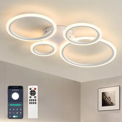 Obrázok produktu pre LED stropné svietidlo - Moderné osvetlenie - Osvetlenie obývačky - Ovládanie cez aplikáciu a diaľkovým ovládačom - 85 cm - Biele
