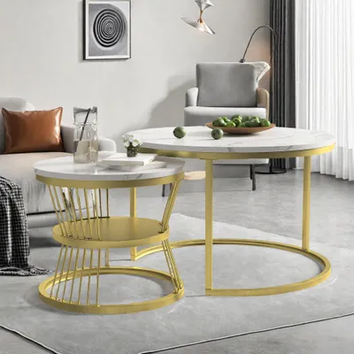 Obrázek produktu pro Konferenční stolek ProximaX sada 2 kulatých stolků v industriálním minimalistickém designu, konferenční stolek do obývacího pokoje, rozkládací stolek s 1,5 cm horní deskou
