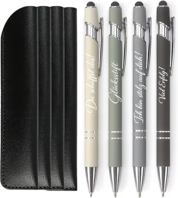 Productafbeelding van Geluksstiften - Set van 4 - Balpennen - Etui - Motiverende pennen Du schaffst das Viel Erfolg - Cadeau voor collega's