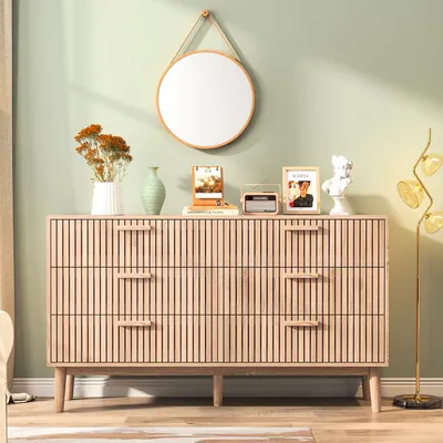 Produktbild von ProximaX-Kommode mit 6 Schubladen, 100 cm Länge, Korbmuster und Holzfarbe