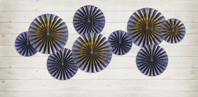 Obrázok produktu pre Dekoračné papierové rozety so vzorom 23-40cm tmavomodrá zlatá sada 4 ks
