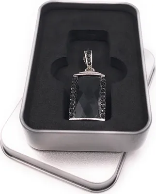 Obrázek produktu pro Onwomania Kamenný řetízek s přívěskem, přívěsek, černý křišťálový USB flash disk v hliníkové dárkové krabičce 16 GB USB 2.0