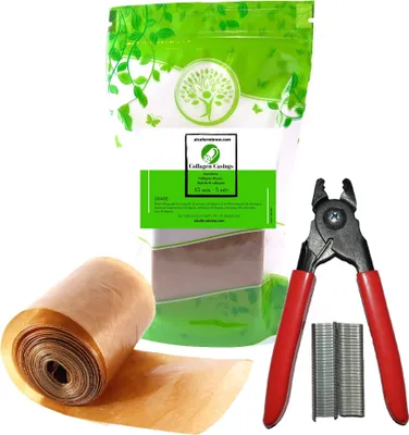 Produktbild von Kunstdarm 45mm / 5mts + Wurstclipper + 60 clips - Wursthülle, Kollagenhülle für Wurst