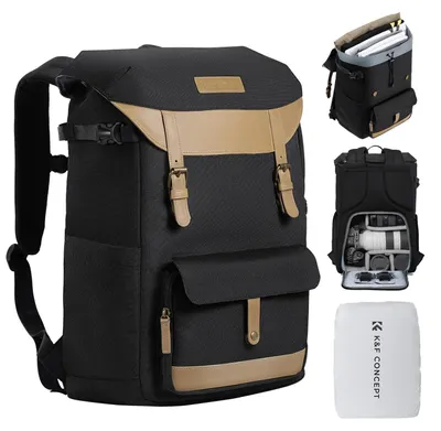 Produktbild von Kamerarucksack - Fotorucksack 20L - Für Laptop 39,6 cm - Wasserdicht mit Regenschutz - Stativhalterung - Ergonomisch - Schwarz-Gelb