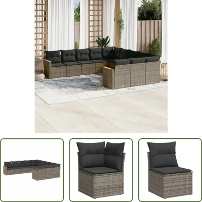 Produktbild von The Living Store 11-tlg. Garten-Sofagarnitur mit Kissen Grau Poly Rattan