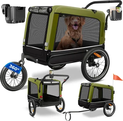 Produktbild von KESSER® Hundeanhänger Boxer 3-in-1 Hundebuggy & Jogger Fahrradanhänger groß ca. 240 Liter Volumen, gefedert, 360° Grad Vorderrad, 600D Oxford Canvas, SmartSpace Concept, maximale Belastbarkeit: 40 kg