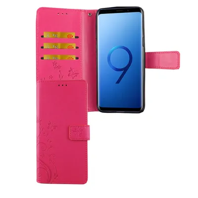 Image de Étui de protection pour téléphone Samsung Galaxy S9, type coque rabattable, avec porte-cartes, couleur rose