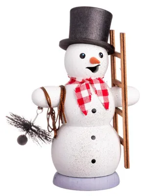 Produktbild von Drechslerei Kuhnert Räucherfigur - Schneemann als Schornsteinfeger - winterliche Dekoration - traditionelle, hochwertige Handarbeit - ca.13 cm - 35033