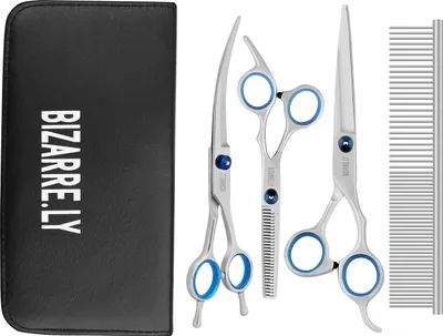 Produktbild von Bizzarre.ly Professionelles Hundepflege Set – Hundeschere Fellschere für Hunde und Haustiere Pflegeset – Beinhaltet Fellschere, Effilierschere &